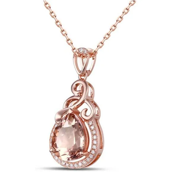 Dainty Water Drop Hollow Pear Elegant Rose Gold Necklace for Women, EVGG1092 - Picture 8 of 8